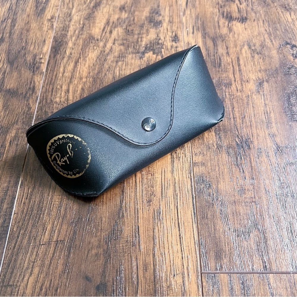 Ray-Ban • black sunglasses case leather gold logo glasses